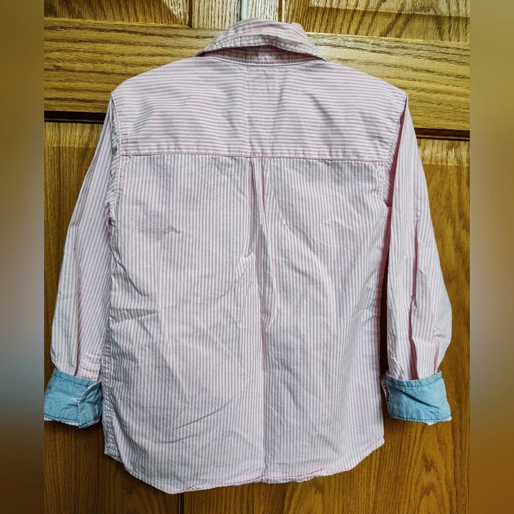 Carter's Pink Striped Boy's (5) Button Down Shirt, embroidered anchor on Pocket